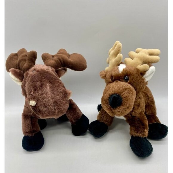 Ganz Webkinz Lot of 2, HM375 Moose and HM137 Reindeer, No Code, Names on Tags - Picture 1 of 11
